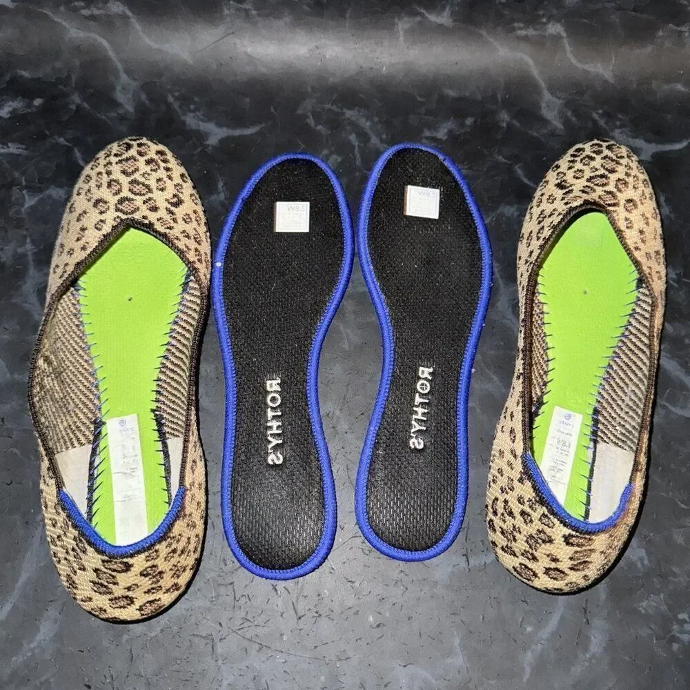 Rothy's The Flat Cheetah Print Knit Slip On Ballet Flats Shoe Womens Size 8.5